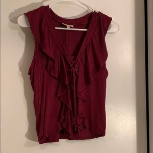 Women’s Burgundy Lace Up Top